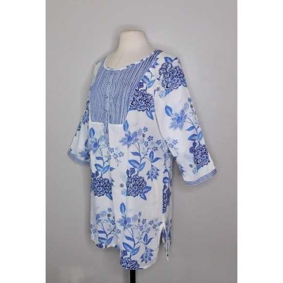 Anthropologie MERMAID Floral Sea Holly Tunic Top Stripes Beach Summer Large - Picture 6 of 15